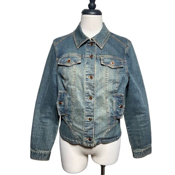 Spanner Denim Jacket Red Jeweled Buttons Jean Jacket Size 8 - Picture 1 of 5